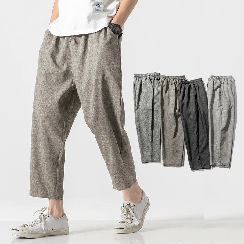 New Men Oversize Wide Leg Pants 2021 Mens Straight Casual Ankle-Length Chinese Style Summer Male Harem High Quality | Мужская одежда
