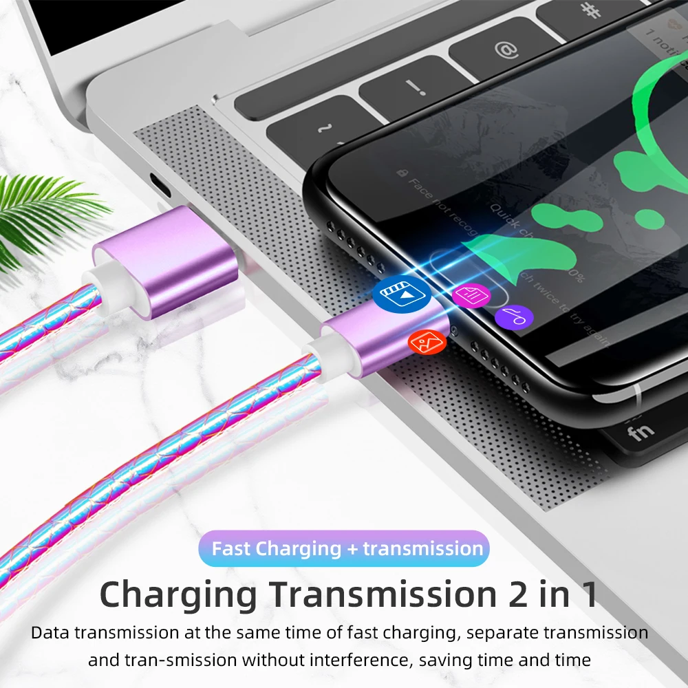 Цветной градиентный USB кабель для iPhone 11 Pro Max Xr X 8 7 6 2.4A кабель для быстрой зарядки QC3.0 USB C Micro usb телефонный кабель для передачи данных