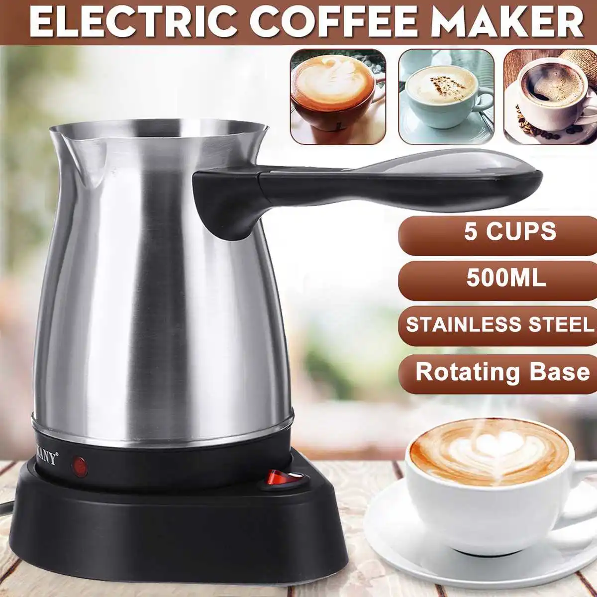 

600W Coffee Make 500ml Stainless Steel Separated Italian Mocha Pot Greek Turkish Electric Coffee Pot Portable Espresso Machine