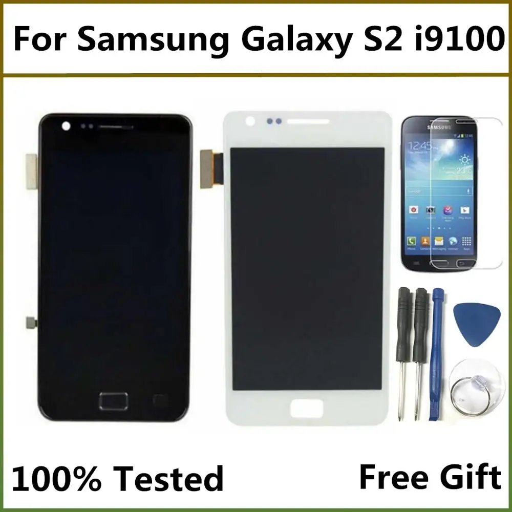 Протестированный ЖК-дисплей для samsung S2 i9100 lcd с кодирующий преобразователь сенсорного экрана в сборе без рамки для samsung Galaxy S2 i9100
