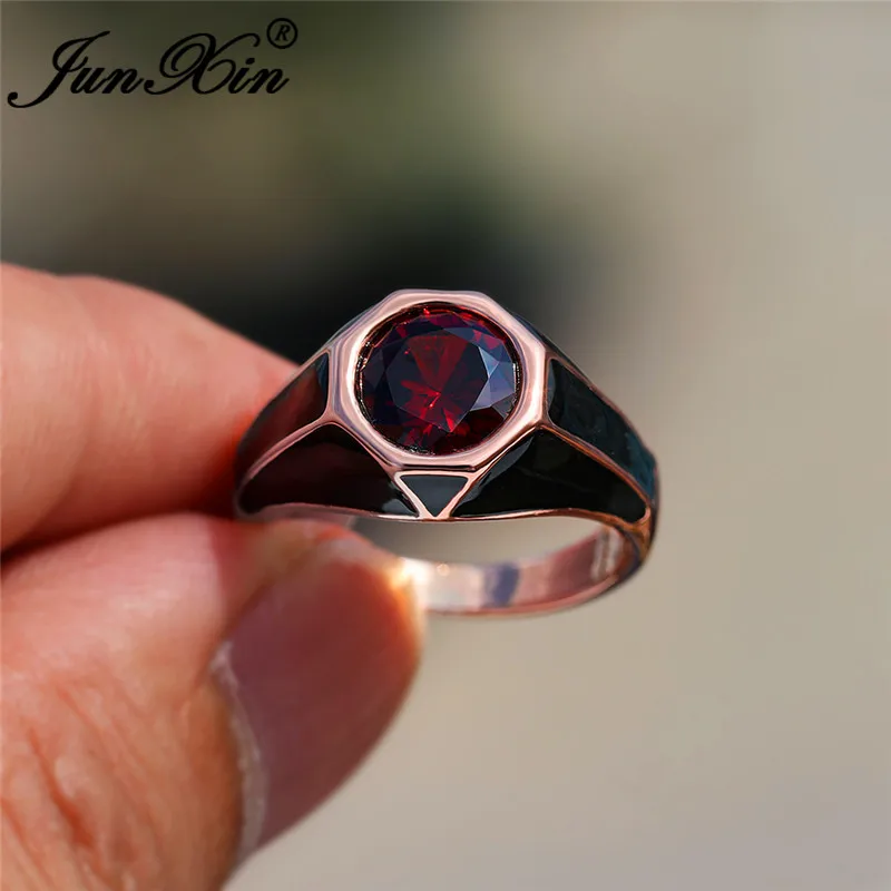 Винтажное мужское старинное обручальное кольцо из розового золота кольца для мужчин и женщин круглый красный, зеленый камень циркон обручальное кольцо европейские украшения для выпускного CZ