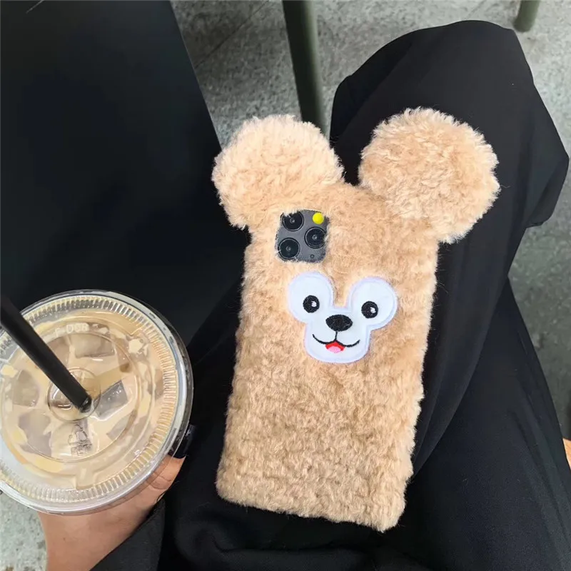 3D милый вышитый мультяшный медведь Даффи 3D Уши плюшевый силиконовый чехол для телефона для iphone 11 Pro Max XS X XR 7 8 plus чехол coque fundas
