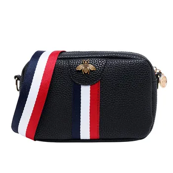 

Women Fashion Shoulder Stylish PU Crossbody Messager Handbag Striped Wide Strap Small Square Bag Purse Female
