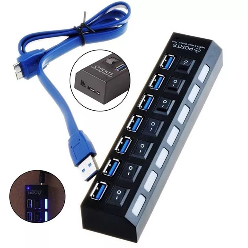 

USB Hub 3.0 Multi USB Port 7 Ports Hub USB High Speed Hab With on/off Switch USB Splitter with Switch For PC