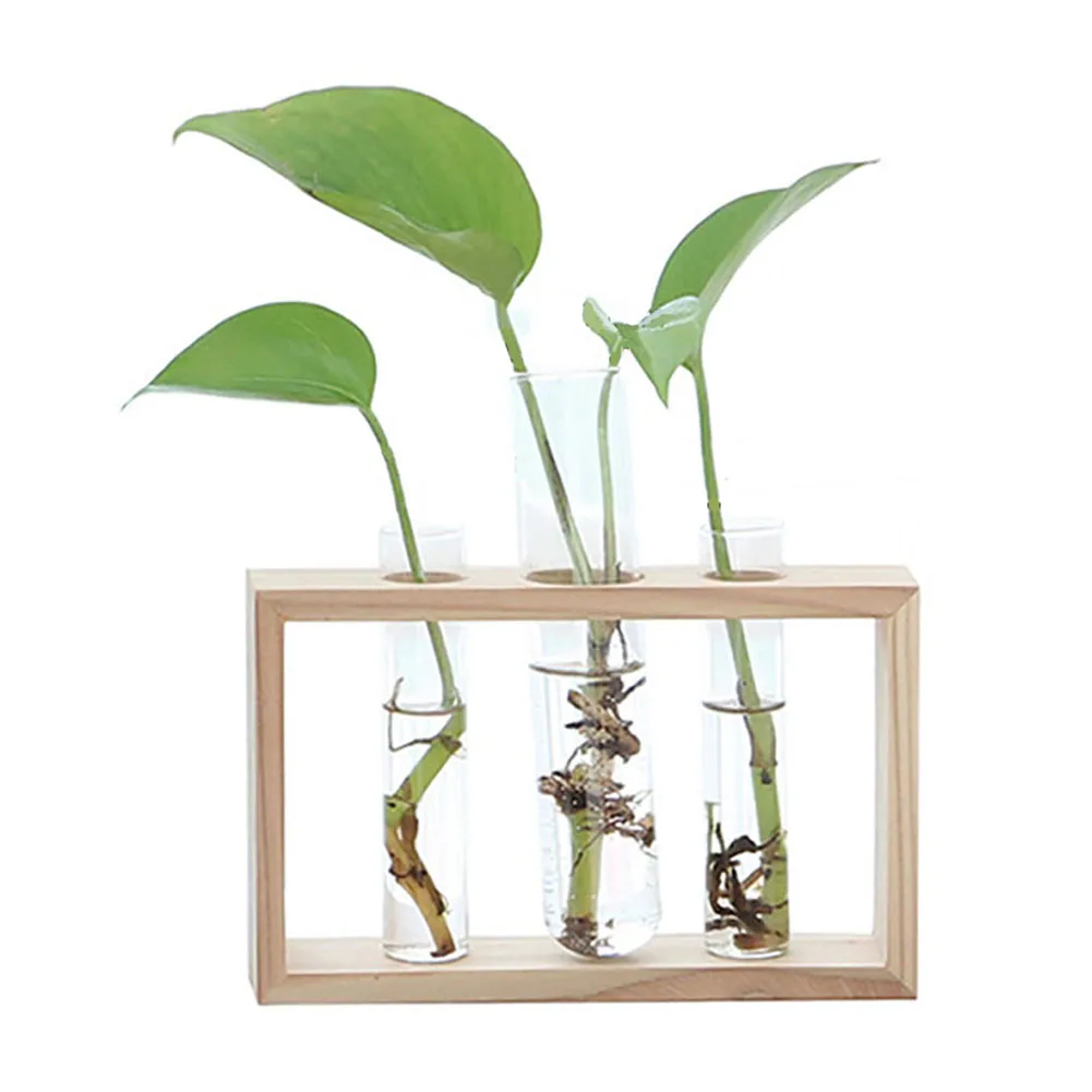 

Flower Bud Vase Glass Home For Propagating Hydroponics Office With Wood Stand Tabletop Decoration Test Tube Planter Terrarium