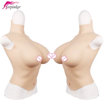 

Halloween Disfraz Sexy Cosplay Soft Silcone Breast Forms Tight Suit Half Body Fake Breasts With Belly Button For Crossdresser