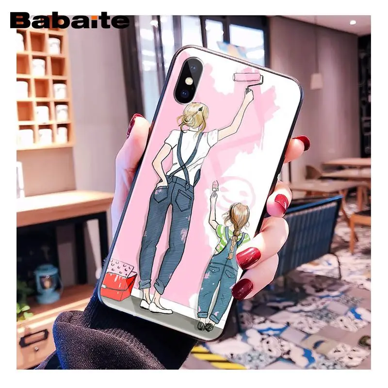 A7 Babaite черный коричневый волос для мамы, дочки, сына, папы, закаленное стекло, чехол для телефона iphone 11 Pro XS MAX XR 8X7 6S 6 Plus - Цвет: A7