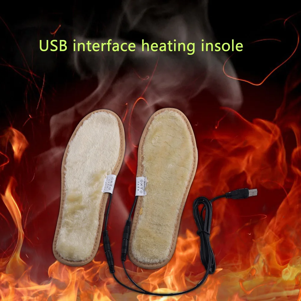 

1 Pair Hiking Electric Heating Insole Plush Sports Pad Outdoor USB Interface Foot Warmer Camping Boots Walking Winter Soft