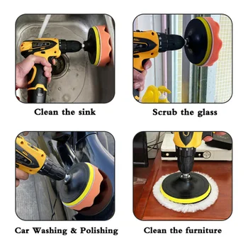 

7Pcs/Set Polishing 3in Pad Sponge Kit Drill Adapter For Car Polisher Durable