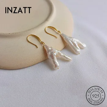 

INZATT Real 925 Sterling Silver Minimalist Baroque Pearl Drop Earrings For Fashion Women Party Cute Fine Jewelry 2019 Gift