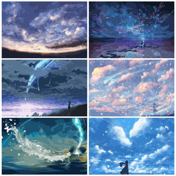 

HUACAN Oil Painting By Numbers Sky Scenery Coloring By Numbers Landscape Paint Canvas Picture Girl Hand Painted Home Decor