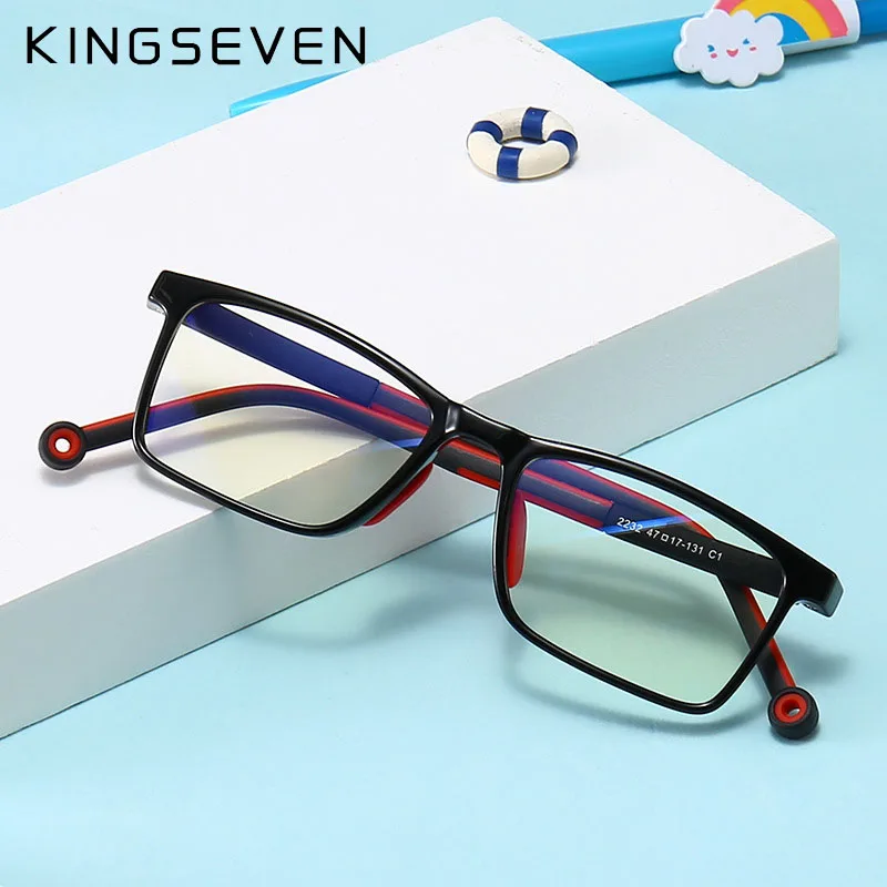 

KINGSEVEN Square Kids Glasses Frame Fashion Silicone Flexible Optical Eyeglasses Frame Children 2021 Boy Girls Clear Glasses UV4