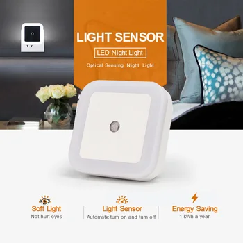 

Tofok Light Sensor Control Night Light Bedroom Living Room Hallway Pathway Toilet Mini EU US Plug Romantic Colorful Square Lamp