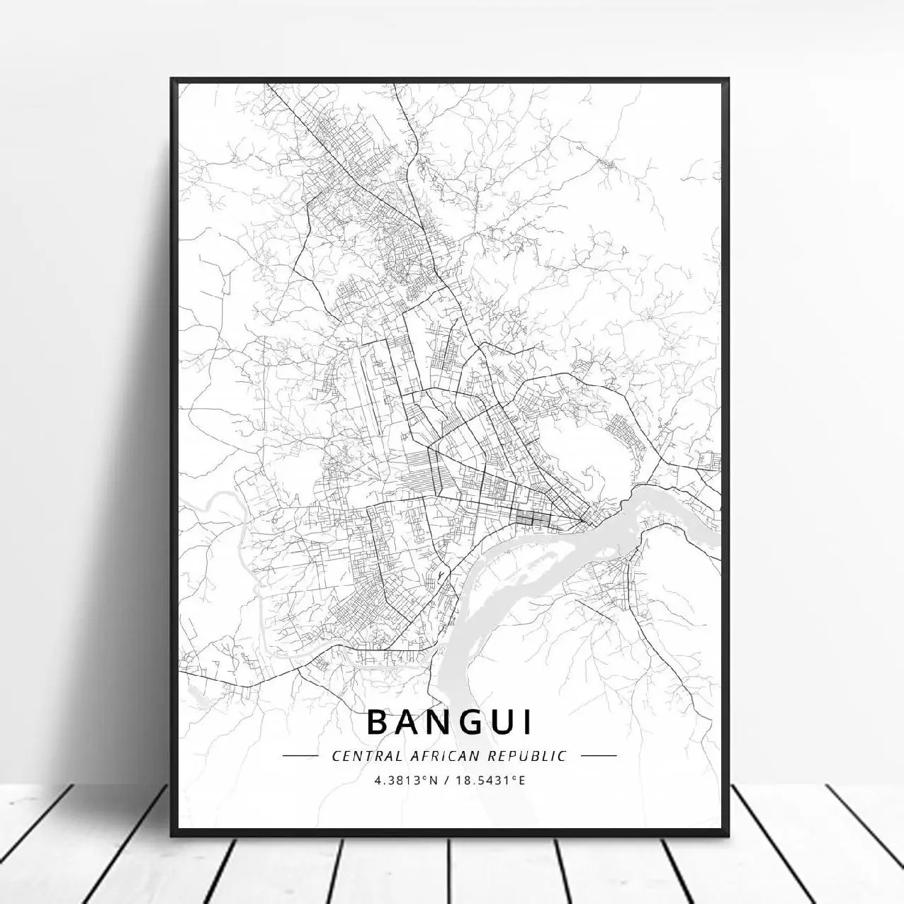 Черно-белый Банги Центральная Африканская Республика Широта Долгота холст