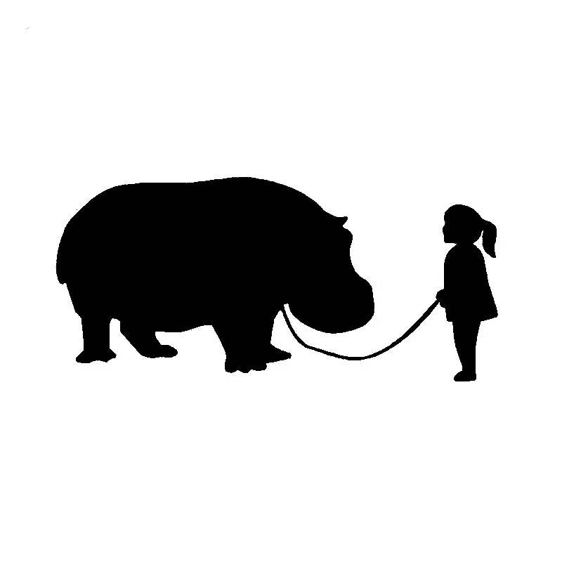 

Funny Girl Walking A Hippo Car Sticker Windshield Bumper Motorcycle Decal High Quality KK Vinyl Cover Scratches Waterproof PVC