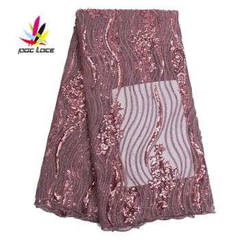 

Nigerian Lace Fabric 2019 High Qquality Lace Reverse Sequin Mesh Fabric Type Embroidered Flower Tulle Nigerian Wedding AMY2524B
