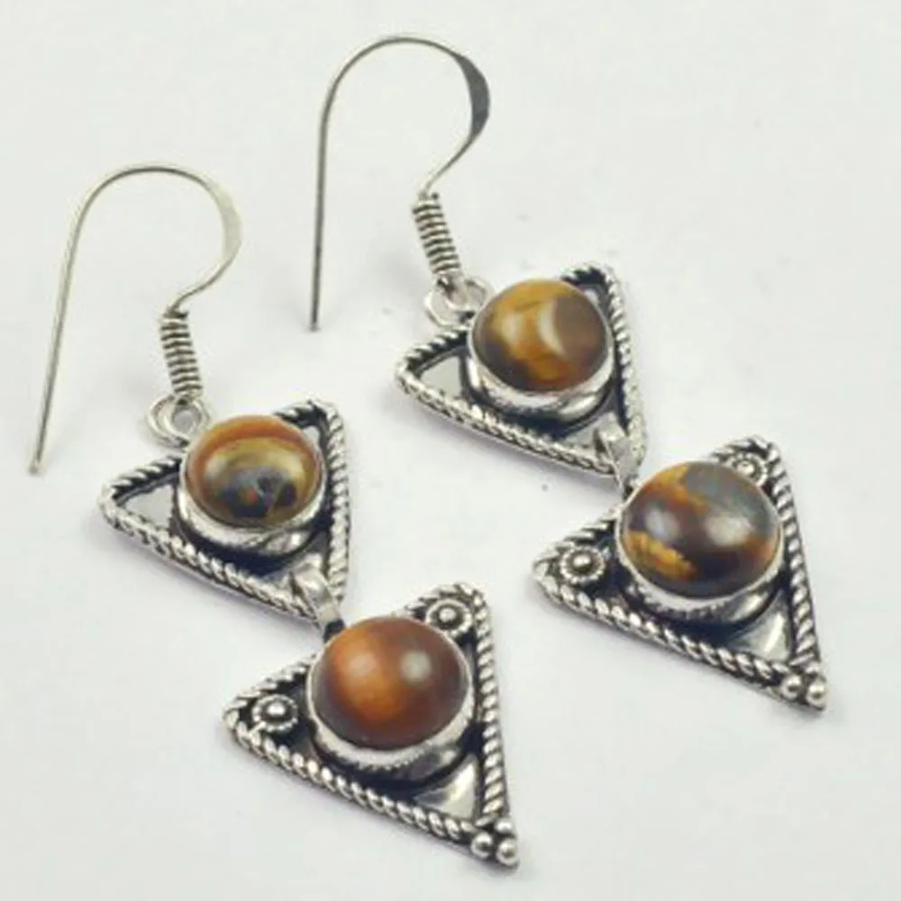 

Tiger Eye Earrings Silver Overlay over Copper , 61 mm, E3614