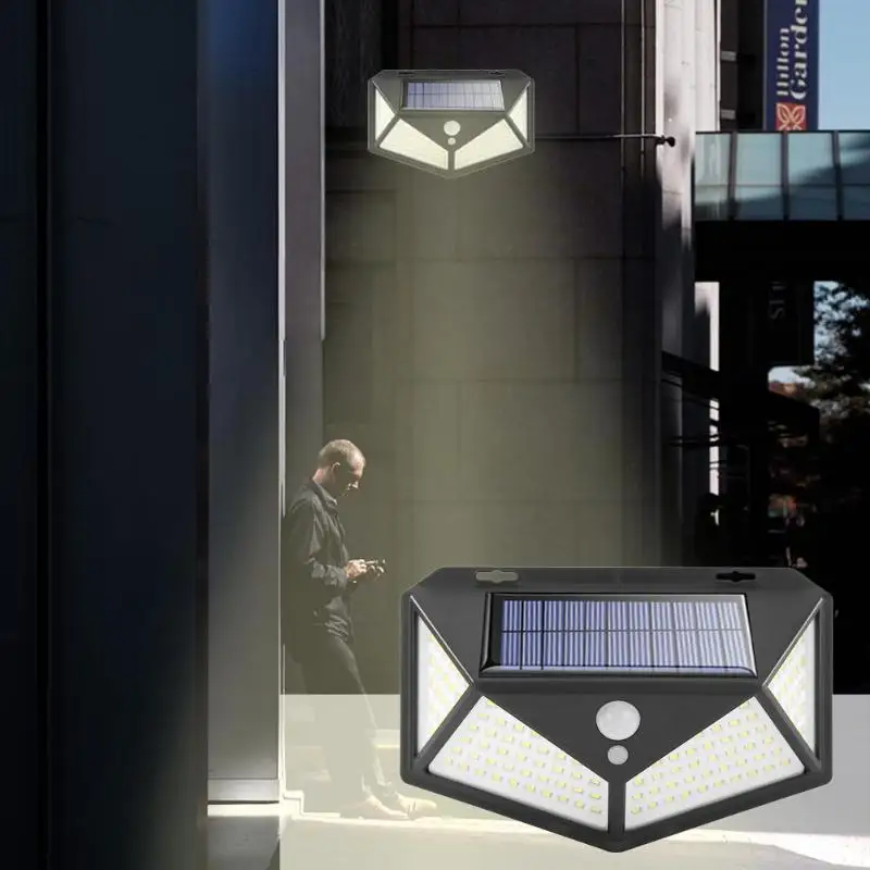 Открытый 100LED солнечной движения Сенсор настенный светильник Водонепроницаемый во дворе безопасности лампа Поддержка дропшиппинг