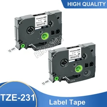 Ruban d'étiquettes laminé pour imprimante, 2 pièces, noir sur blanc, Compatible avec Brother p touch, Tze 231 Tze 231 tz231 tz 231