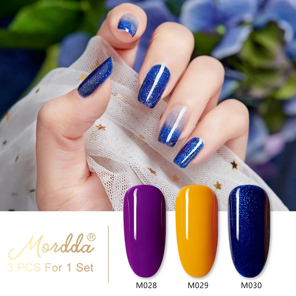 3 PCS Set-10 MORDDA набор гель-лаков для маникюра Полупостоянный цвет верхнее покрытие УФ светодиодный Гель-лак для ногтей впитываемый художественный Гель-лак для ногтей - Цвет: 3 PCS Set-10