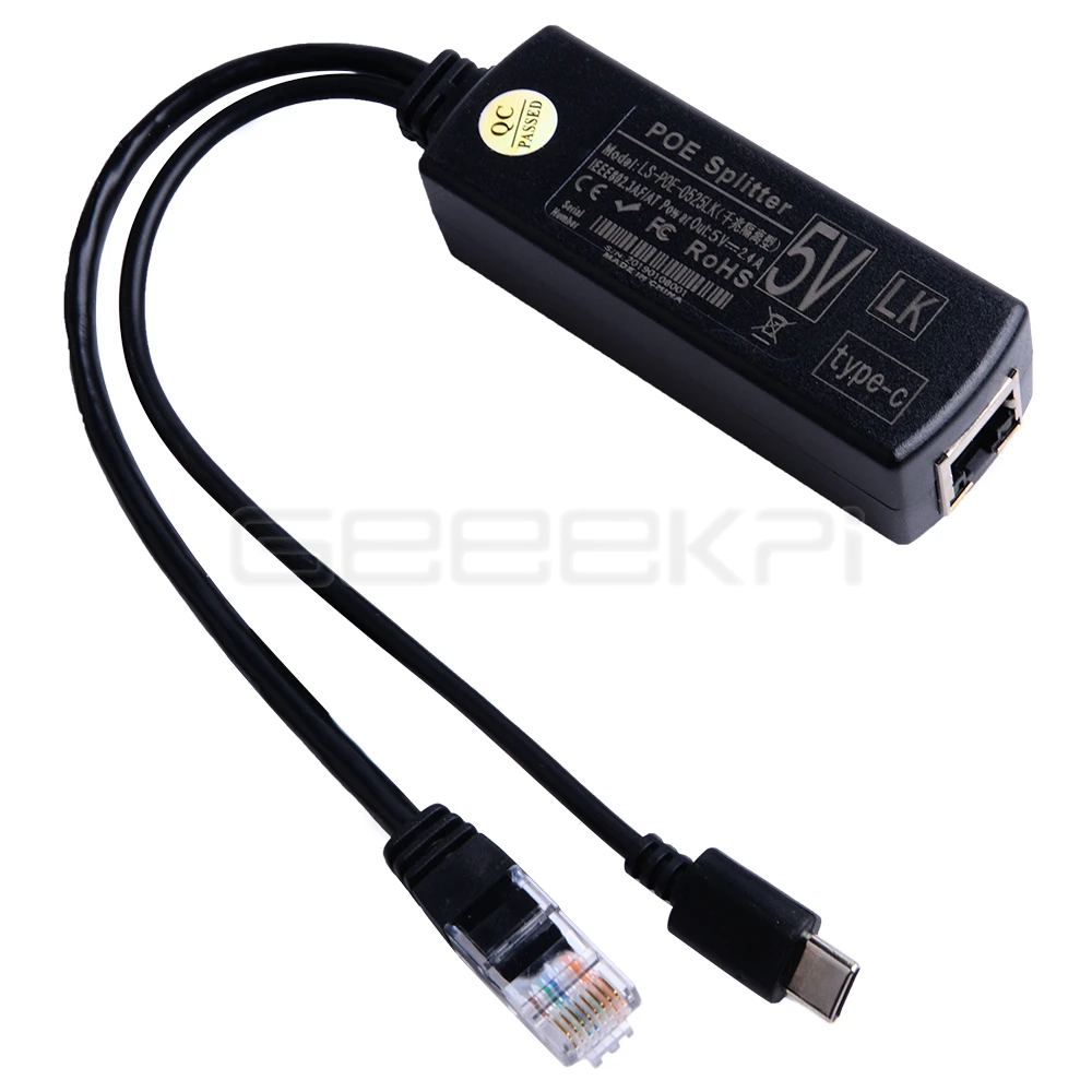 GeeekPi гигабитный Raspberry Pi PoE сплиттер гигабитный usb Тип C Питание по Ethernet IEEE 802.3af PoE переключатель расширения