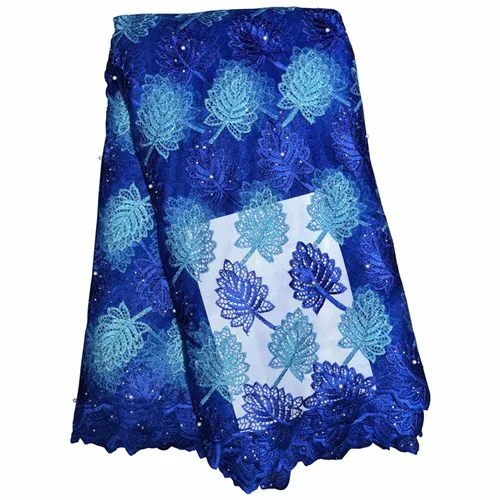 royal blue Высокое качество, африканская кружевная ткань с листьями, французский швейцарский тюль, кружевная ткань для свадебной вечеринки, нигерийская кружевная ткань с вышивкой - Цвет: royal blue