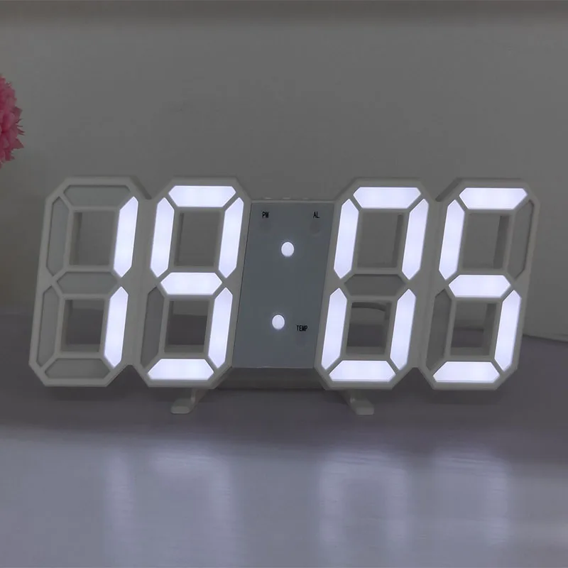 white white Настенные часы 3D светодиодный цифровой USB настольные часы будильник ночник современный дизайн часы для дома украшения гостиной - Цвет: white white
