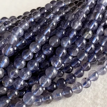 

15" Wholesale Natural Genuine Clear Blue Iolite Lynx Stone Round Loose Gems Beads 3-7mm 06356