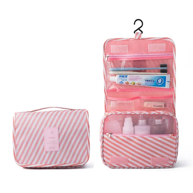 Подвесные косметички большие Водонепроницаемые Красивые дорожные сумки Органайзер для багажа упаковочные кубики косметичка дорожная сумка органайзер розовый - Цвет: Pink stripe