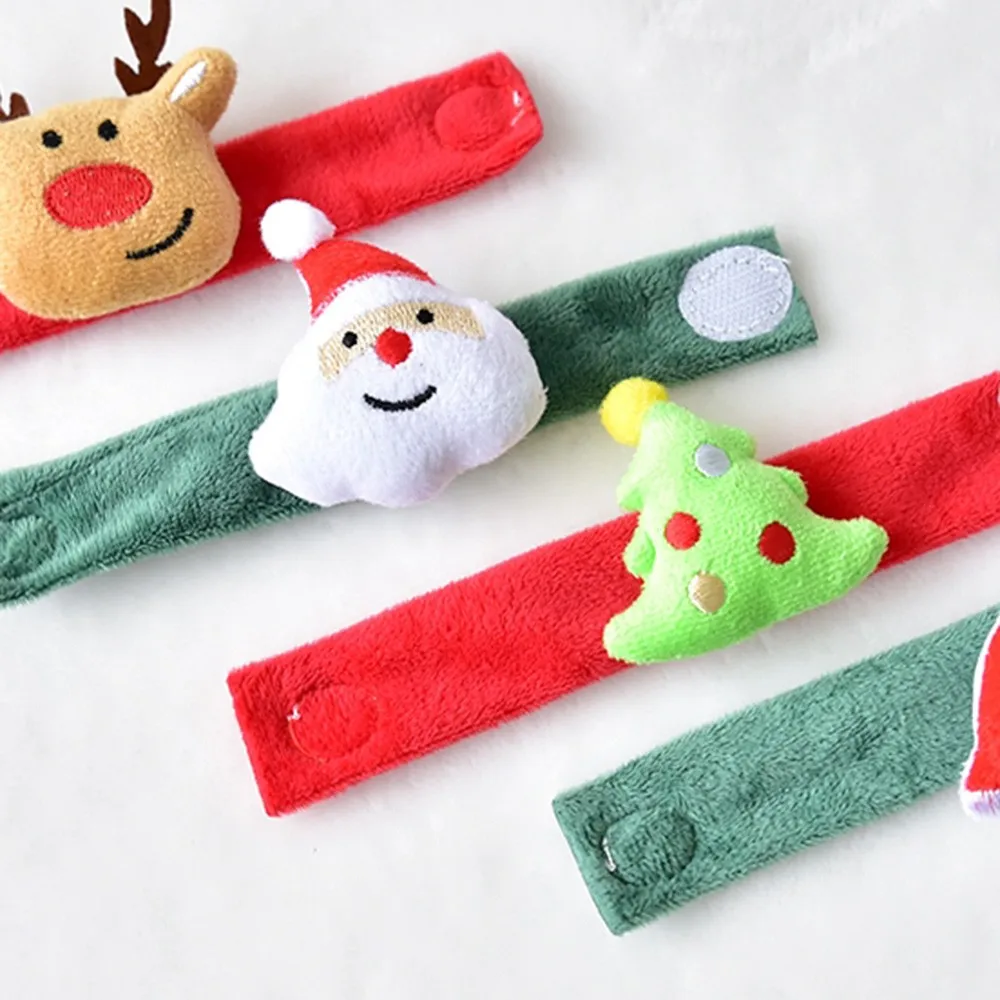 

New 1pc Kids Slap Bracelets Plush Toy Christmas Elk Snowman Tree Wrap Wristband Stuffed Doll Animal Boys Girls Gifts