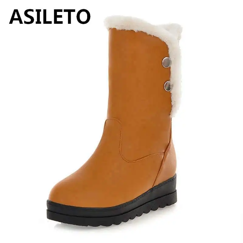 

ASILETO casual footwear flat shoes woman warm fur winter snow boots women rivets ankle booties botas femininas wedge heels bota