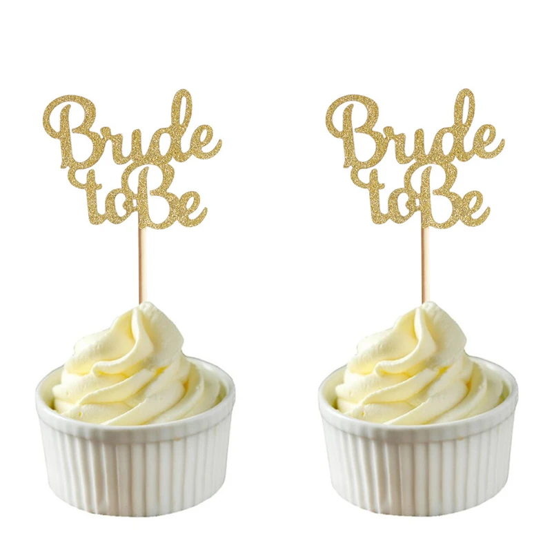 10 шт. Блестящий золотистый Серебристый команды, с надписью "Bride To Be" Алмазная торт фигурки жениха и невесты; курица девичник вечерние Кекс Свадебный душ украшения для свадебного торта, Q