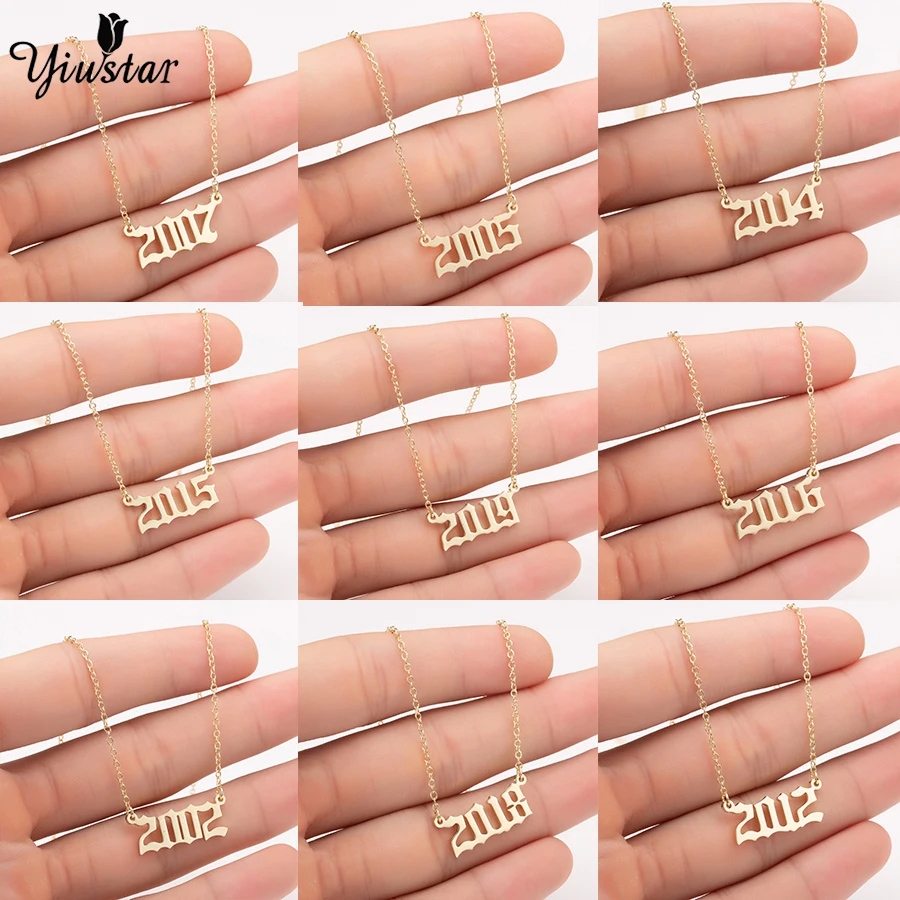 

Yiustar Year Number Pendant Necklace Steel Stainless Gold Choker for Men Custom Year 2009 2011 2019 Birthday Gift 2009 to 2019