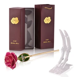 24k Gold Dipped Rose with Stand - Eternal Symbol of Love in Elegant Gift Box (Rose Pink with stand)