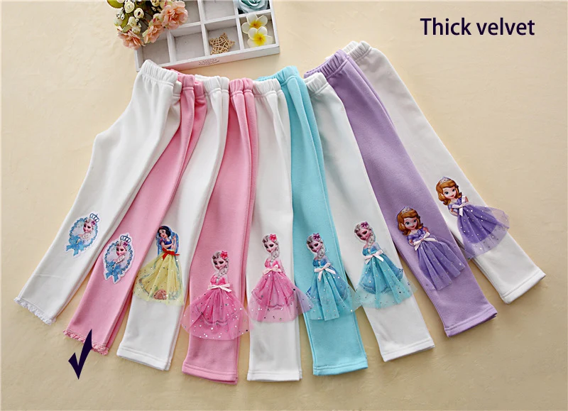 thick pink-classic Зимние леггинсы для девочек и осень, с рисунком из мультфильма, Осенние леггинсы для девочек теплые хлопковые модная сужающаяся к талии для защиты от обледенения Эльза брюки с изображением Анны B427 - Цвет: thick pink-classic