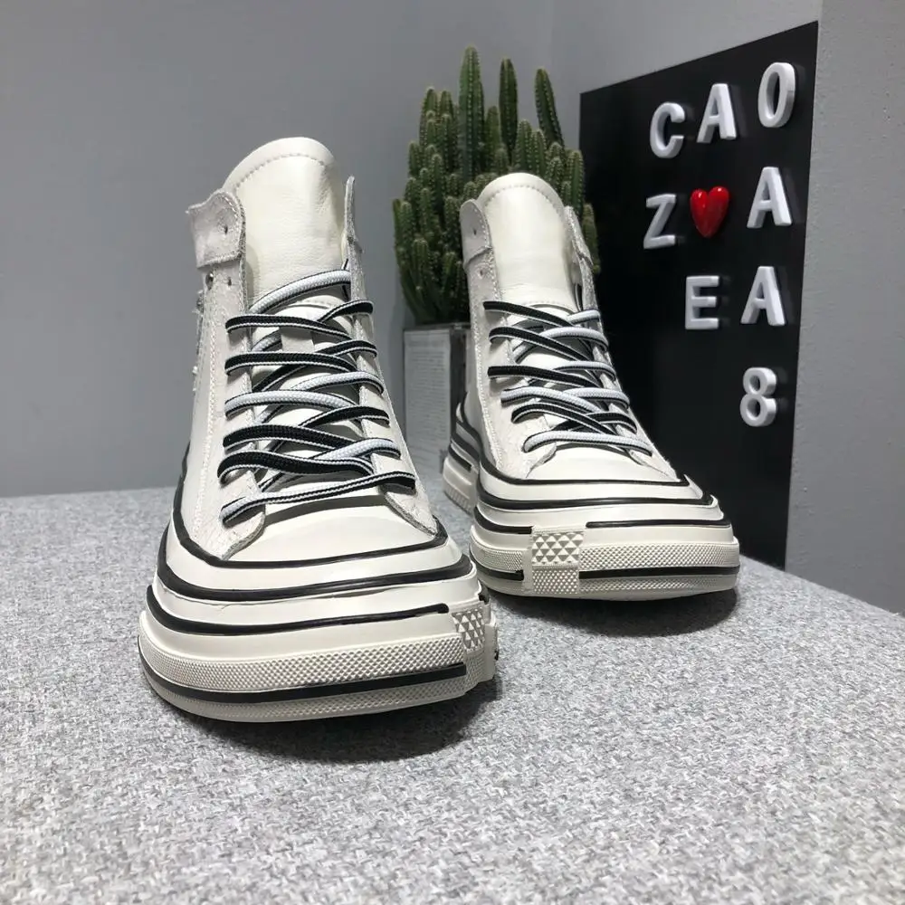 

Spring summer autumn winter trend new leather lace up thick sole flat sole personalized high top shoes women single shoes LCNE10