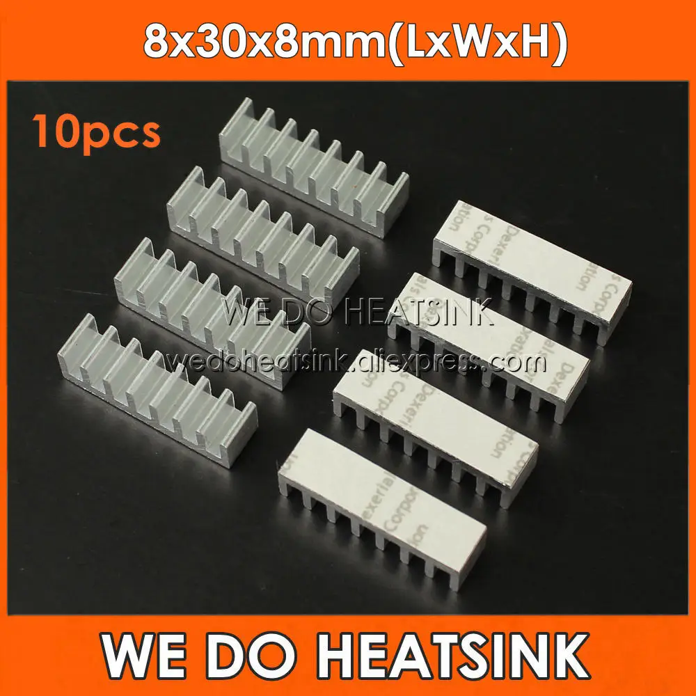 

10pcs 8x30x8mm DIY Extruded Heat Sink With Thermal Tape Aluminium Heatsinks