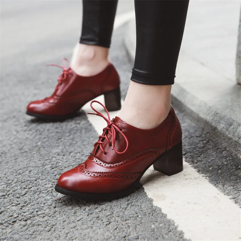 LIN KING/Винтажные женские туфли-лодочки на шнуровке; туфли на высоком квадратном каблуке с острым носком; Туфли-оксфорды в британском стиле; обувь для студентов с низким верхом