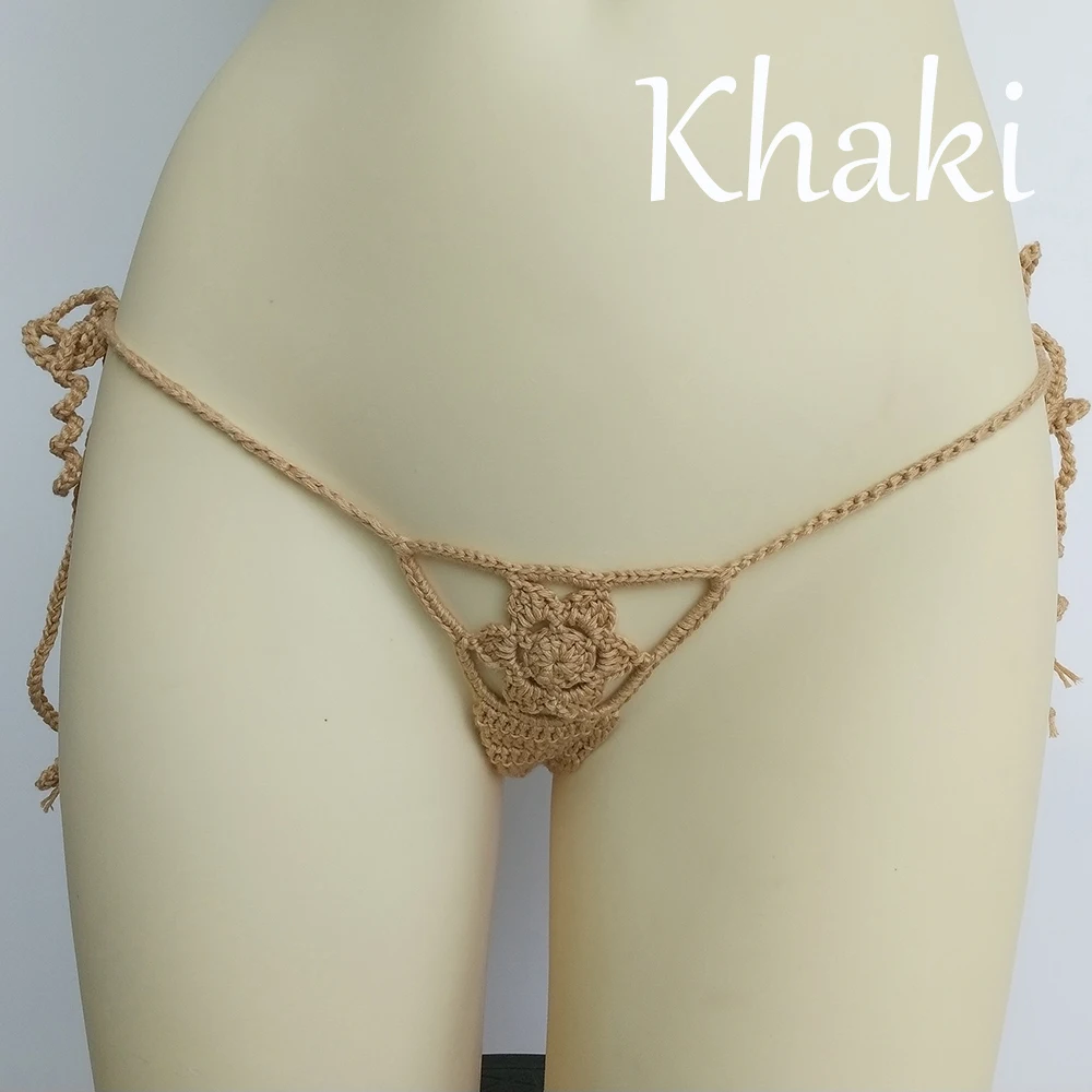 khaki bottom 10 цветов, вязанные крючком стринги, женские мини бикини, низ, пляжные микро купальники, стринги, Бикини для загара, шорты - Цвет: khaki bottom