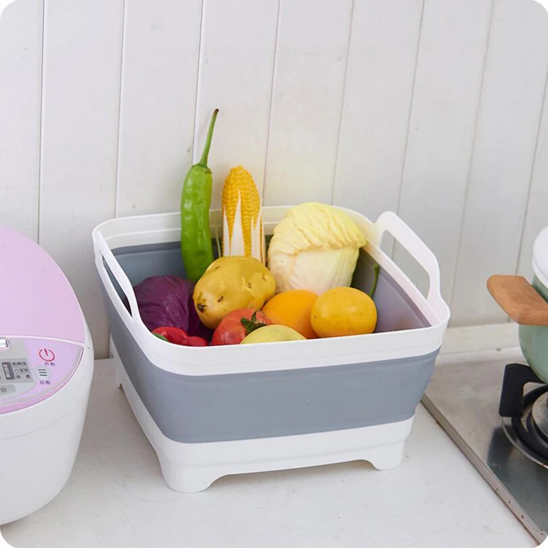 Складывающаяся разделочная доска складная корзина для посуды ванна с сливной вилкой дуршлаг Экономия пространства овощей мойка Слива раковина хранения