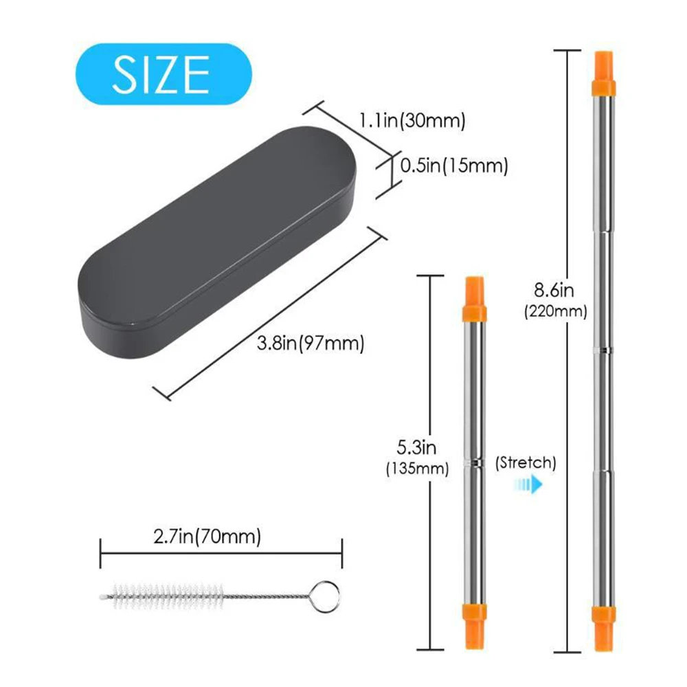 Telescopic Drinking Straw Collapsible Straw Foldable Reusable Metal Straw With Keychain Hole For Travel Collapsible Straws 4