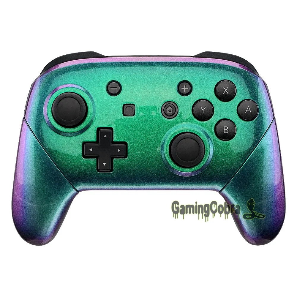 Chameleon Green Purple Faceplate& Backplate Housing Shell Cover Handles Replacement for NS Switch Pro Controller