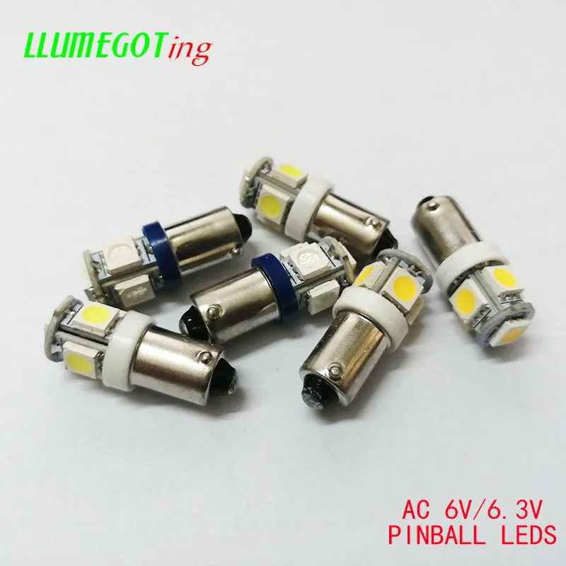 50 шт. AC DC 6V 6,3 V BA9S T4W#44#47 штык 5x SMD 5050 неполярность различных цветов Bally пинбол игровой автомат светильник лампа