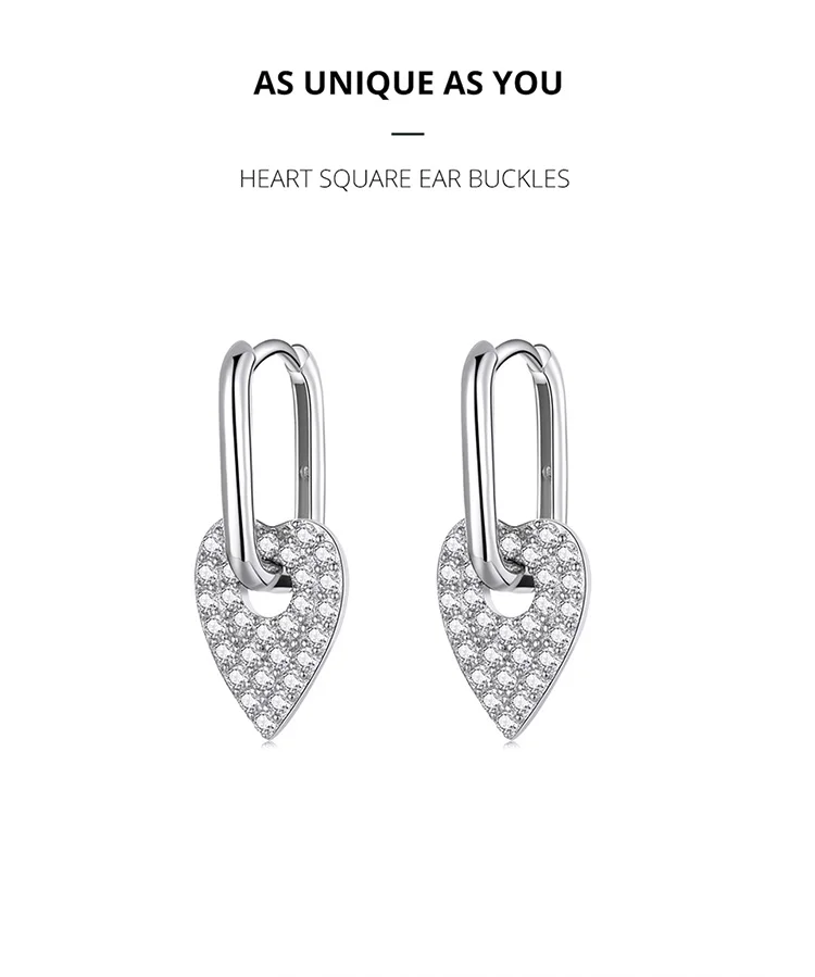 Heart Rectangle Hoop Earrings | S925 Sterling Silver | Go Glam Girl 5 Heart Rectangle Hoop Earrings | S925 Sterling Silver | Go Glam Girl - Show your style with the delicate Heart Rectangle Hoop Earrings. Hand-finished in sterling silver, every hoop earring has a heart dangling on it and encrusted with small sparkling zircons. These dreamy earrings, full of a romantic atmosphere will bring mood and beauty to your day. Perfect gift for mom, sister, grandmother, friend or yourself. | 🚚 Free Standard Shipping 7-30 days | 🥇 Top Quality Product | 💎 100% S925 Sterling Silver | 🛡️ 100% Safe & Secure checkout