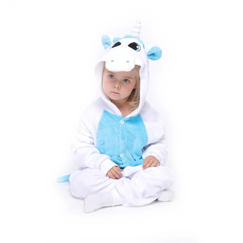 Дети Единорог Kigurumis Onesie Пижамный костюм, ночная рубашка Зимние Носки с рисунком для девочек и мальчиков Одежда для домашней вечеринки комбинезон для девочки; на лямках; детская одежда