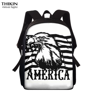 

THIKIN Black White Simple American Flag PrintChildren Student Backpack Teen Shoulder Bag Child Schoolbag Girls Boys Student Bags