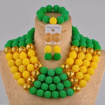 

green yellow simulated pearl costume necklace nigerian wedding african jewelry set for women FZZ12