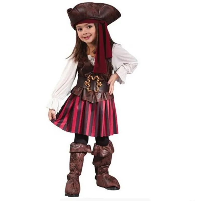 

Halloween Girls Elis Pirate Captain Cosplay Costume Kids Purim Carnival Party Dress Pirates In The Caribbean Captain Clothing