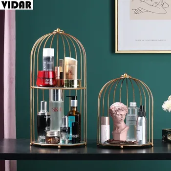 

VIDAR Nordic Minimalist Wrought Iron Golden Bird Cage Multi-layer Shelf Home Living Room Bedroom Desktop Cosmetic Storage Rack