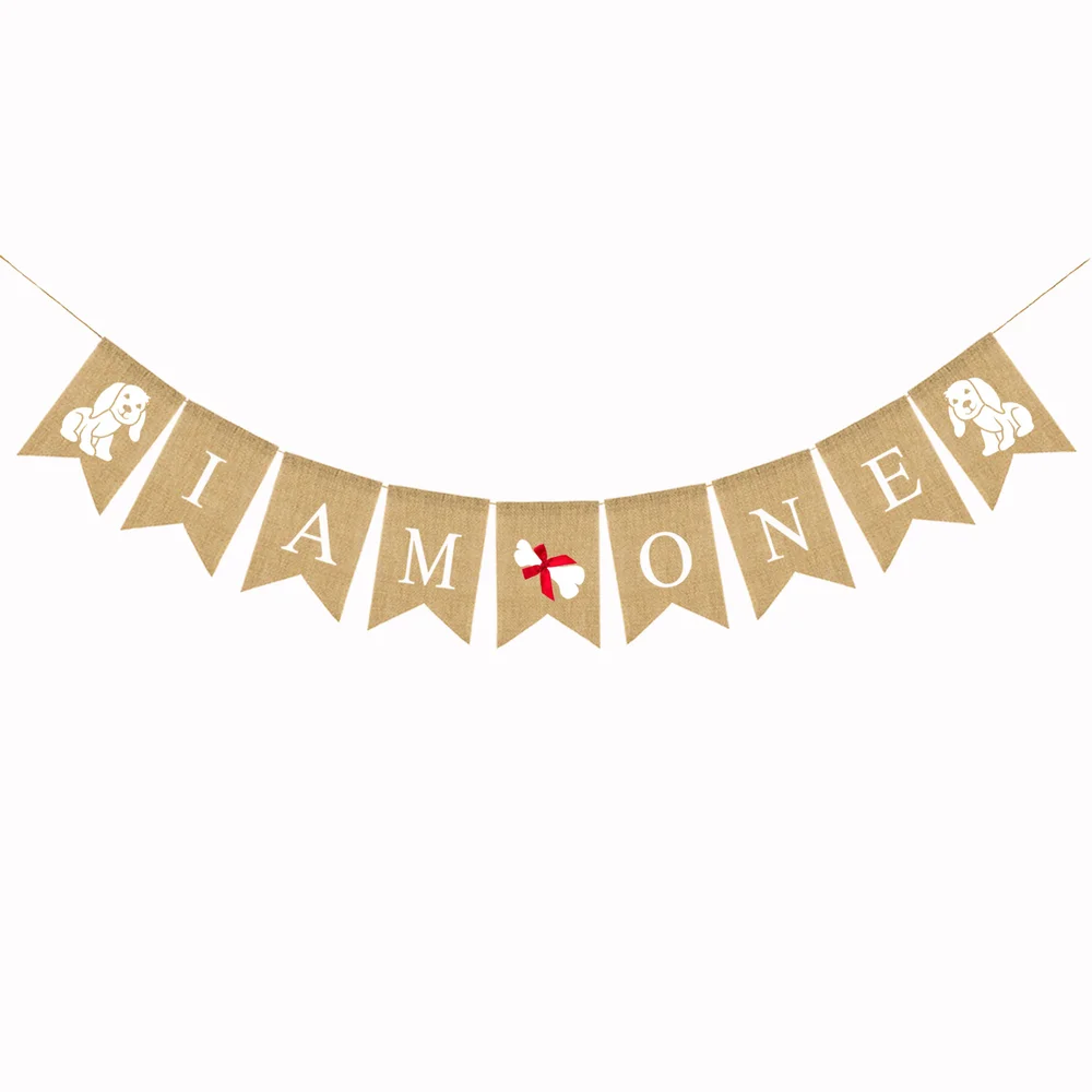 Джутовые мешковины I'm One Banner деревенский щенок собака 1-й День рождения изделия для декорации